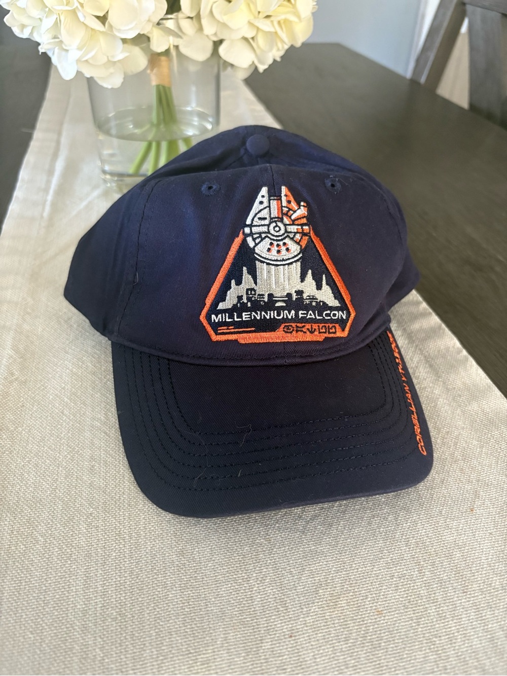 Disney Navy Baseball Cap with Orange Millennium Falcon Patch
